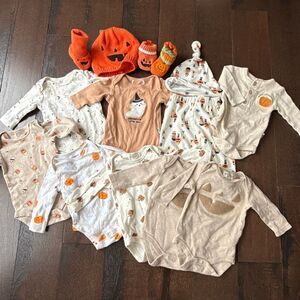 Lot of baby boys clothes 0-3 months Halloween fall pumpkin booties old navy rabb